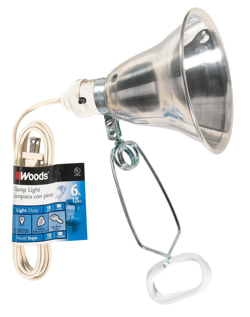WOODS 5.5" 60W Clamp Light, 18/2 6' SJTW 12/BX