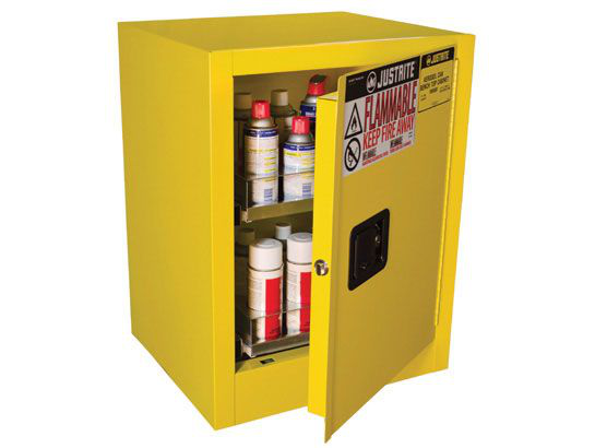 1 Door, Manual Close, 2 Drawers, 24 Can Benchtop Flammable Cabinet, Sure-Grip® EX, Yellow - 890500