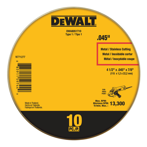 DEWALT 4-1/2 In x .045 in Aluminum Oxide Abrasive Chop / Cut-Off Blade with 7/8 in Arbor For Concrete & Masonry Cutting (10 Pack)