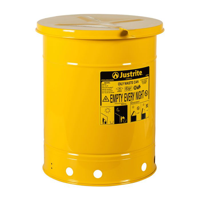 10 Gallon, Oily Waste Can, Hand Operated Cover, Yellow - 09311