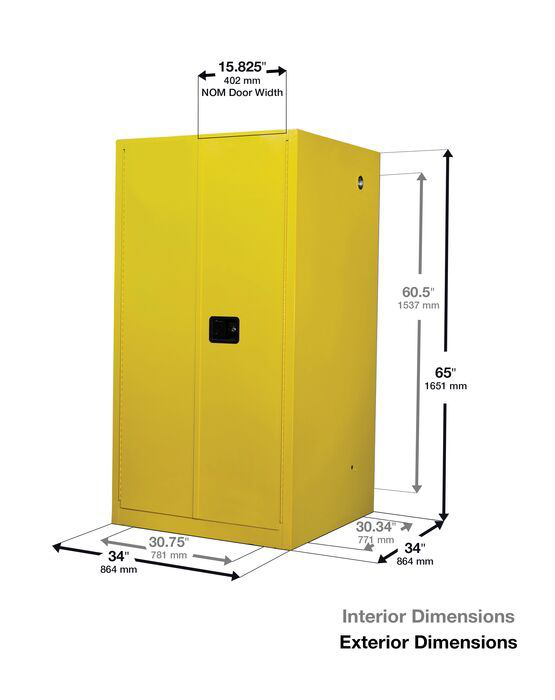 60 Gallon, 2 Shelves, 2 Doors, Manual Close, Flammable Cabinet, Sure-Grip® EX, White - 896005