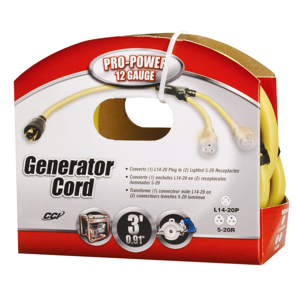 Southwire GENCORD, 12/4 STOW 3' BLACK TWLOCK  L14-30 TO (2) 5-20R 4/BX