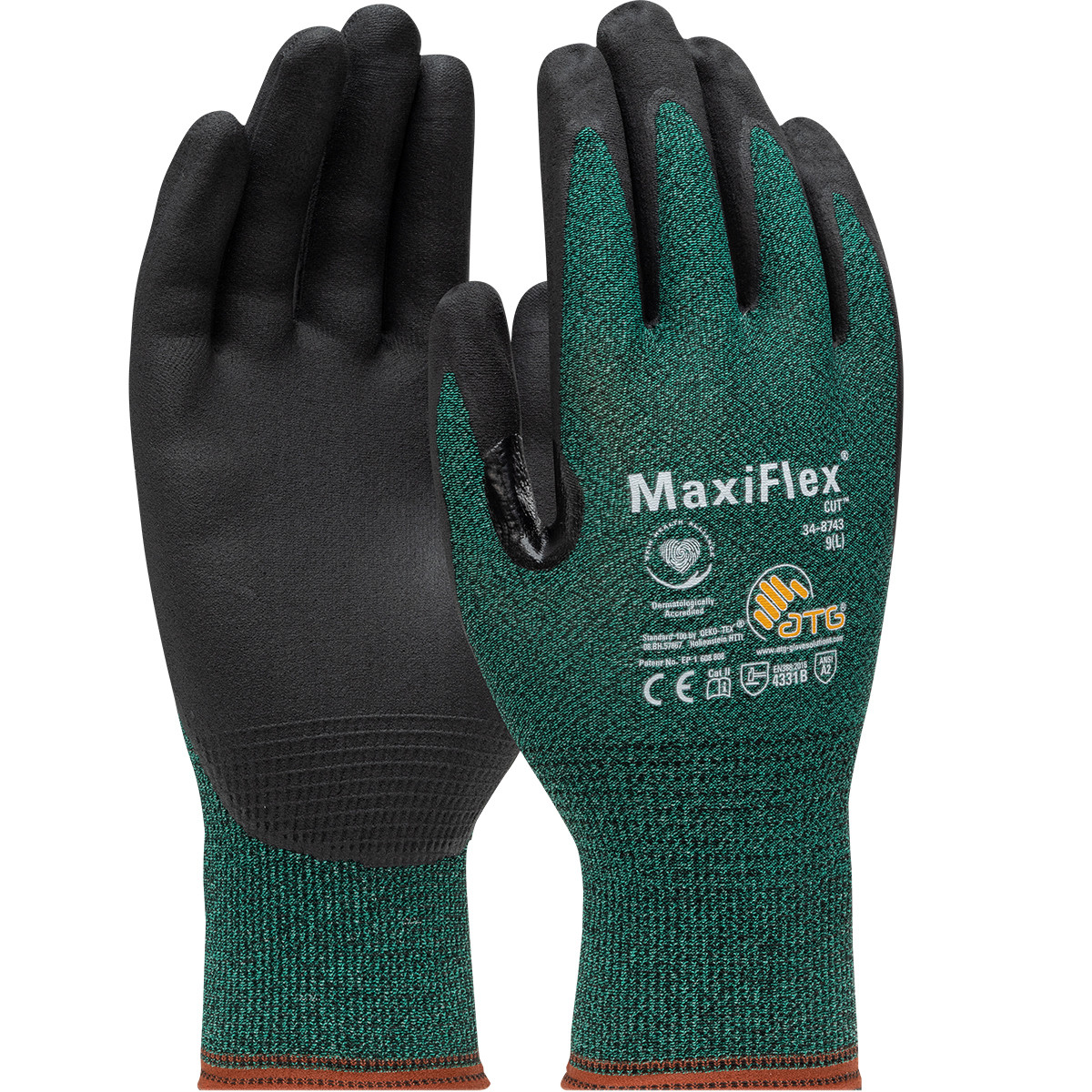 MaxiFlex® Cut™ 34-8743  Cut Resistant Gloves, Size 2XL, Green, ANSI A2