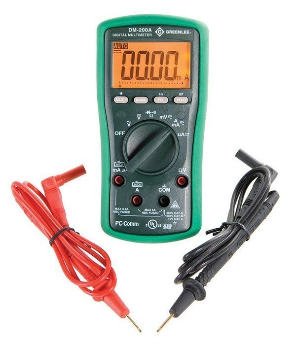 GREENLEE 6,000-Count Digital Multimeter, 1000V, 8A, Calibrated  (P/N DM-200A-C)