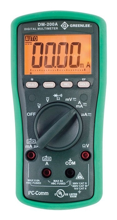GREENLEE 6,000-Count Digital Multimeter, 1000V, 8A, Calibrated  (P/N DM-200A-C)