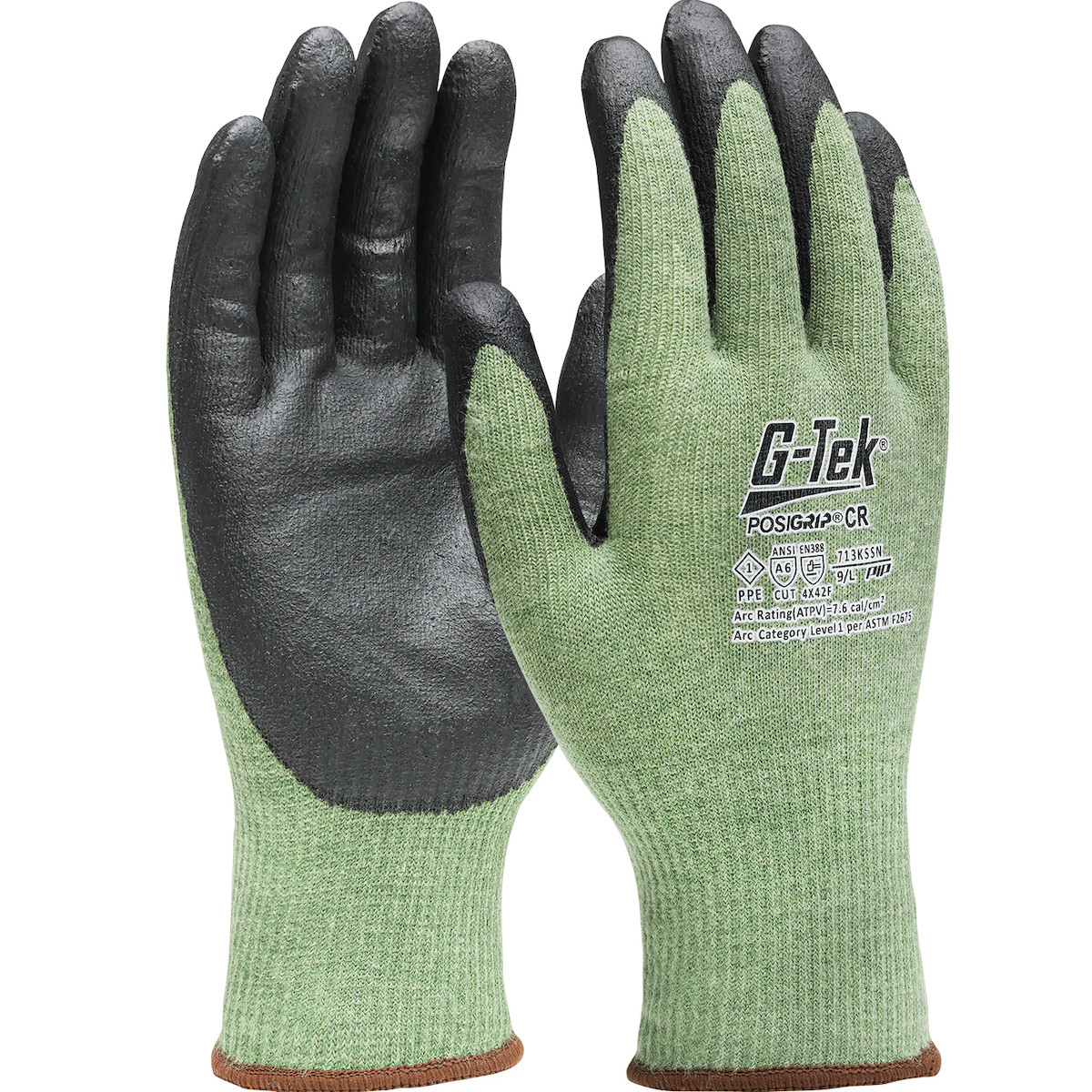 G-Tek® PosiGrip® 713KSSN  Hi Performance Glove, Size XS, Green, ANSI A6