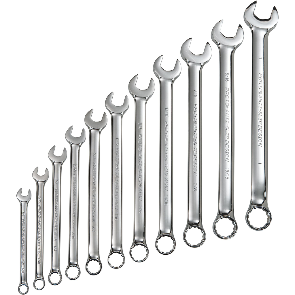 Proto® 11 Piece Full Polish Antislip Combination Wrench Set - 12 Point