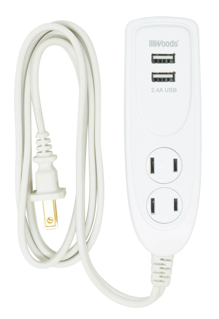 Woods POWERSTRIP, DSKTP USB 2 OUT 2.4A WH 6/BX