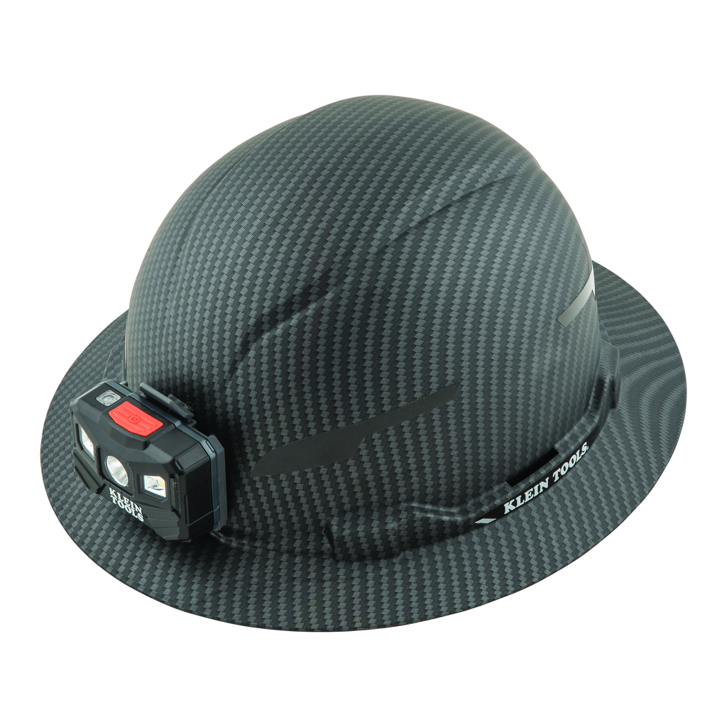 Hard Hat, Premium KARBN™ Pattern, Non-Vented Full Brim, Class E, Lamp