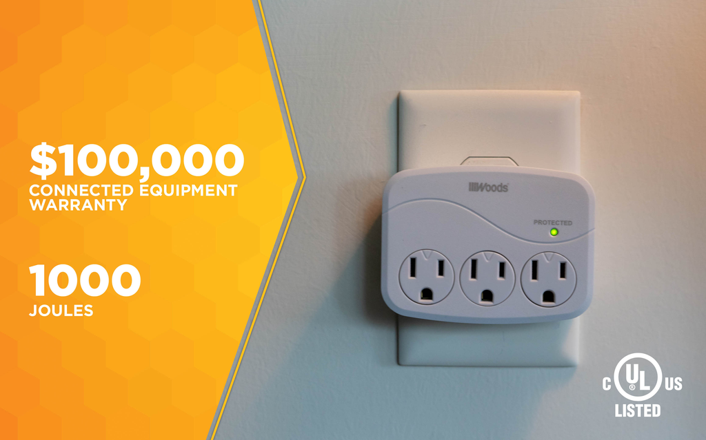 Woods SURGE, WALL 3 OUTLET SURGE TAP 1000J 6/BX