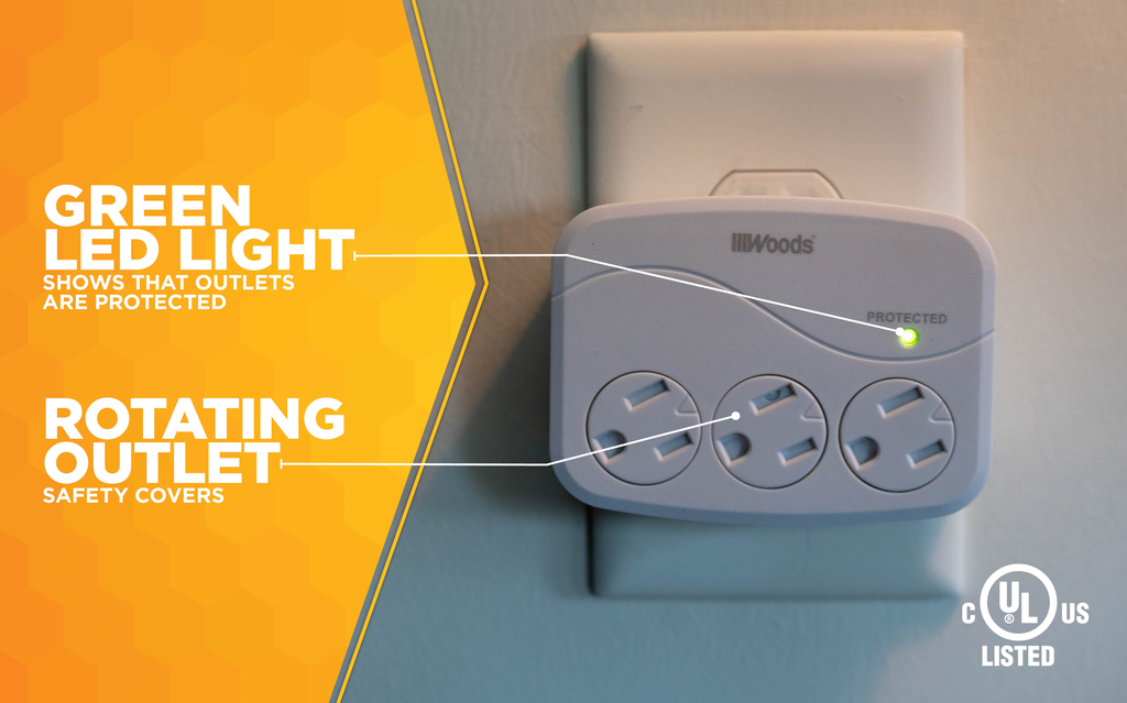 Woods SURGE, WALL 3 OUTLET SURGE TAP 1000J 6/BX