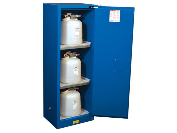 22 Gallon, 3 Shelf, 1 Door, Self Close, Hazardous Material Cabinet, Sure-Grip® EX Slimline, Royal Blue - 862228