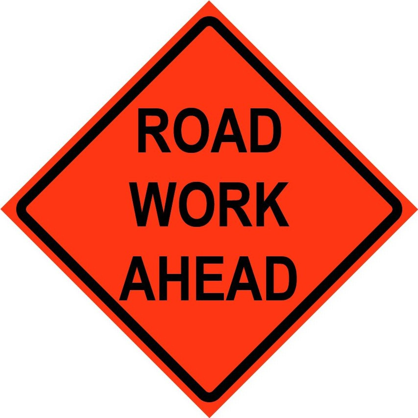 Cortina 48" x 48" SuperBright Reflective Roll-Up Sign with Lexan Pockets and Ribsets and Velcro - Road Work Ahead w/Lexan & Velcro