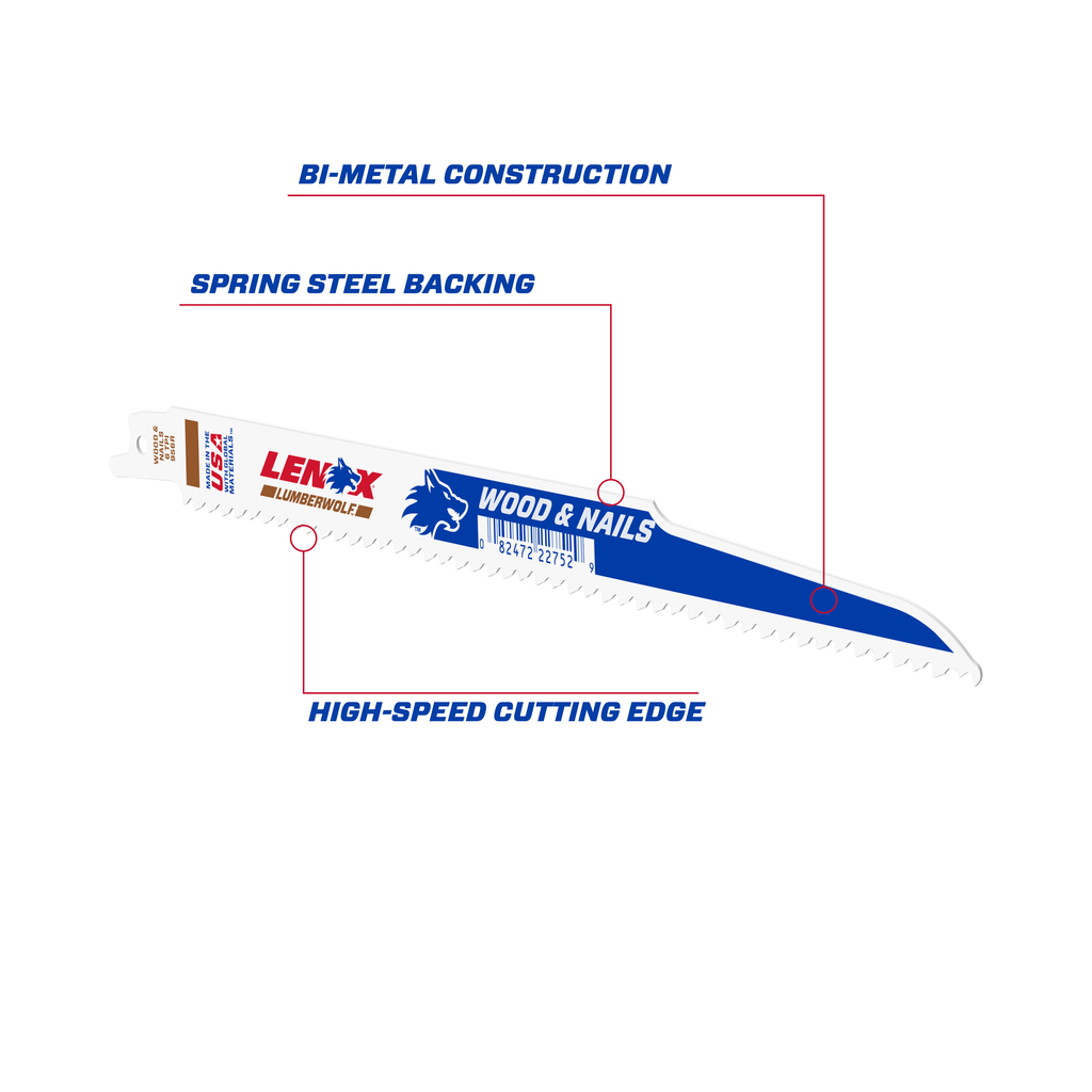 LENOX Wood Cutting Reciprocating Saw Blade With Power Blast Technology, Bi-Metal, 9-Inch, 6 TPi, 50/Pk