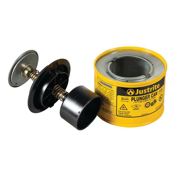 1 Pint Steel Plunger Dispensing Can, Perforated Pan Screen Serves as Flame Arrester, Yellow - 10018