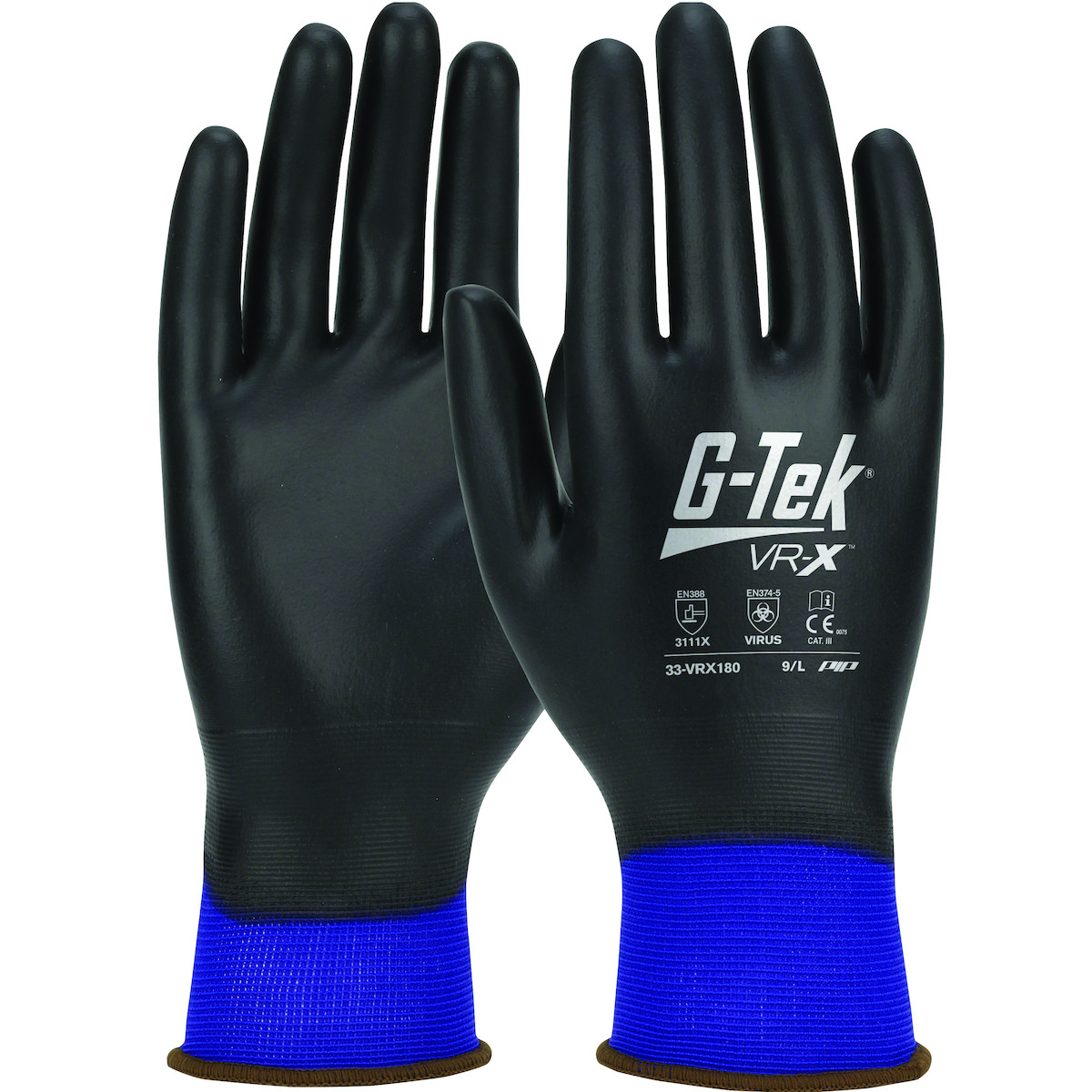 G-Tek® VR-X™ 33-VRX180 Lightweight SeamlessGlove Coated, Size L, Black