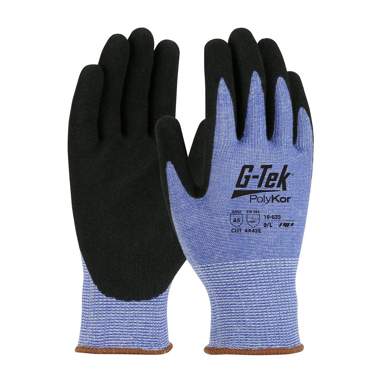 G-Tek® PolyKor® 16-635  Cut Resistant Gloves, Size L, Blue, ANSI A5