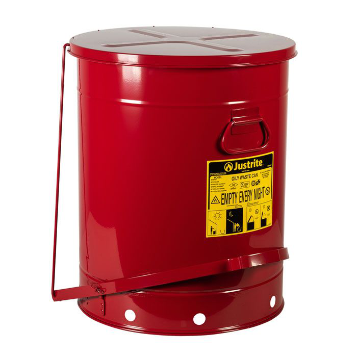 21 Gallon, Oily Waste Can, Hands-Free, Self-Closing Cover, Red - 09700