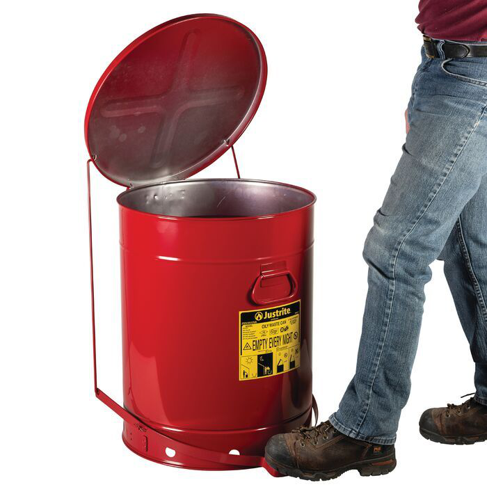 21 Gallon, Oily Waste Can, Hands-Free, Self-Closing Cover, Red - 09700