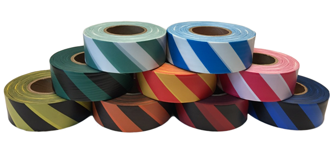 Electro-Tape 1 3/16" (30 mm) x 300 ft Flagging Tape -Striped (Non-Glow) PVC - Yellow/White 12/CS