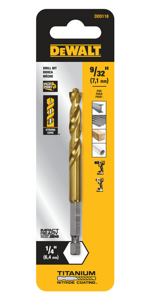 DEWALT Impact Ready Titanium Nitride Coated Drill Bit, 9/32"