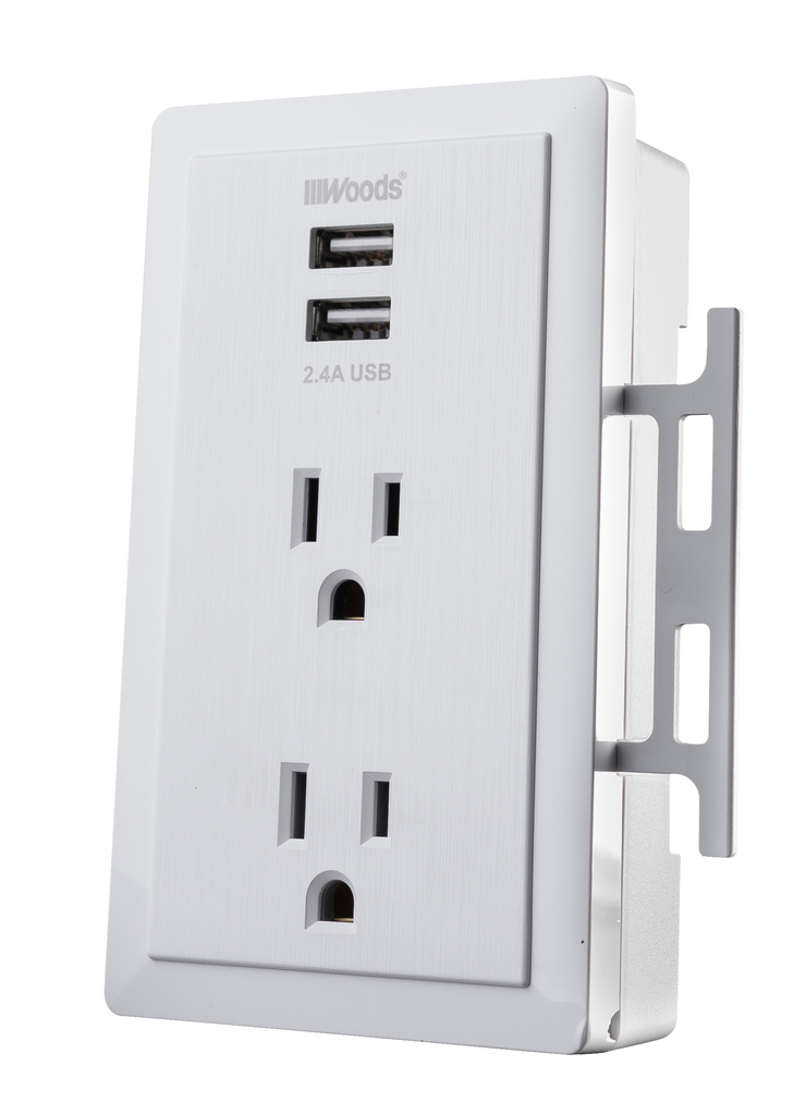 Woods WALL TAP, USB TAP 2OUT/2USB 2.4A 6/BX