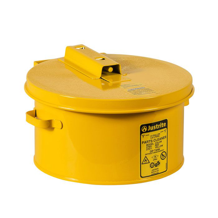 1 Gallon Dip Tank for Cleaning Parts, Manual Cover With Fusible Link, Steel, Yellow - 27611