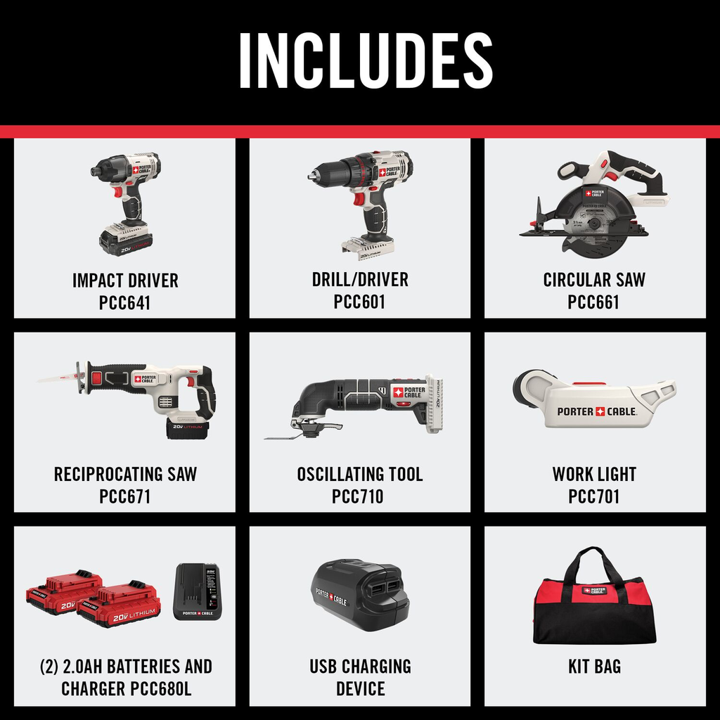 PORTER CABLE 20V 6 TOOL COMBO KIT