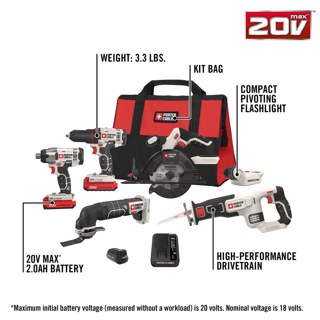 PORTER CABLE 20V 6 TOOL COMBO KIT