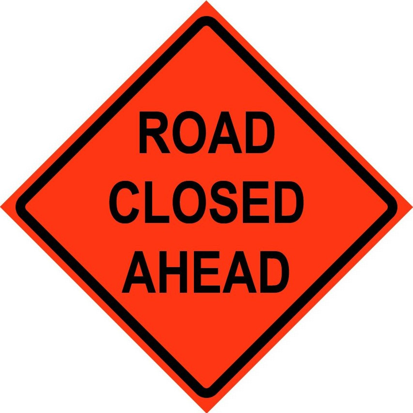 Cortina 48" x 48" SuperBright Reflective Roll-Up Sign with Lexan Pockets and Ribsets - Road Closed Ahead