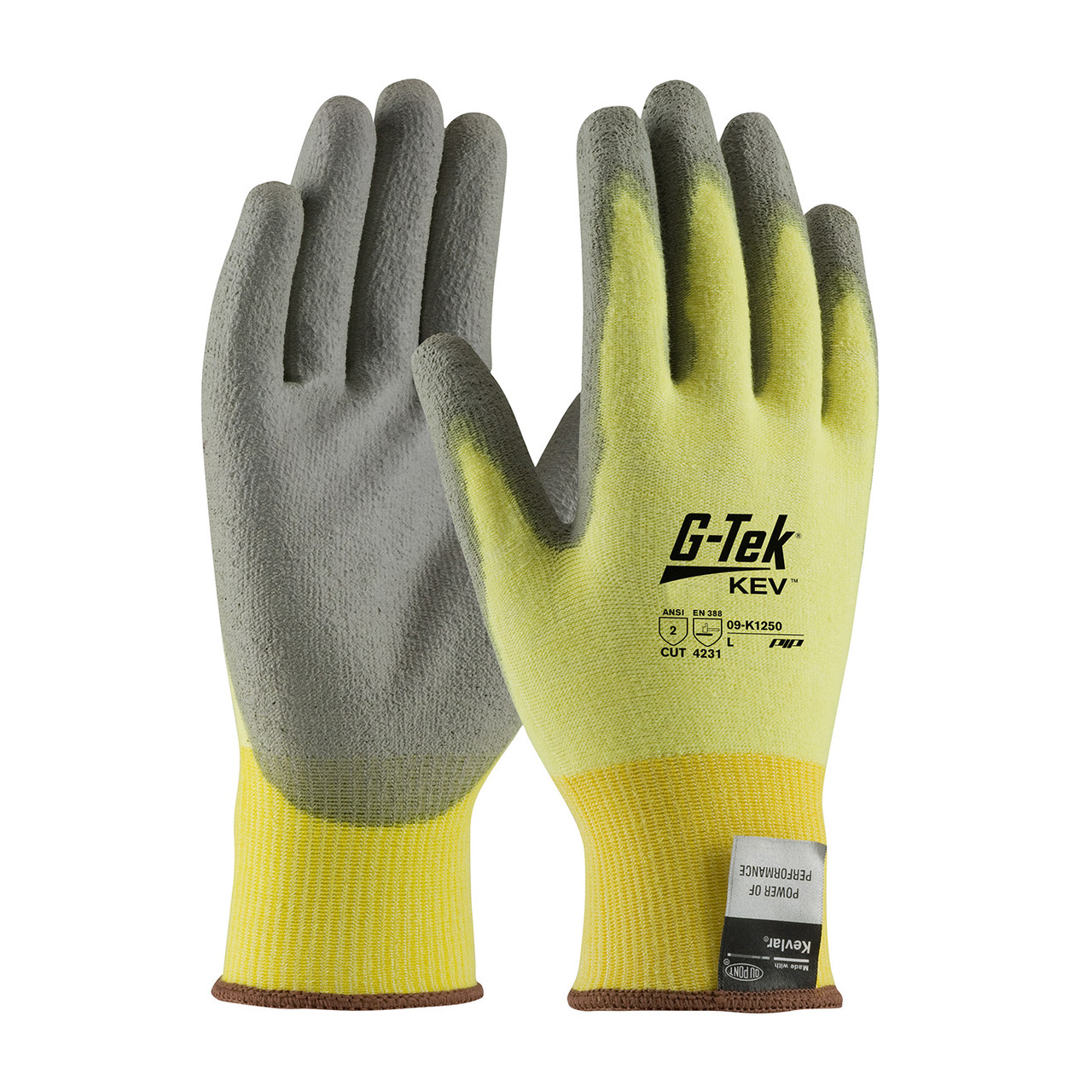 G-Tek® KEV™ 09-K1250  Cut Resistant Gloves, Size L, Yellow, ANSI A2
