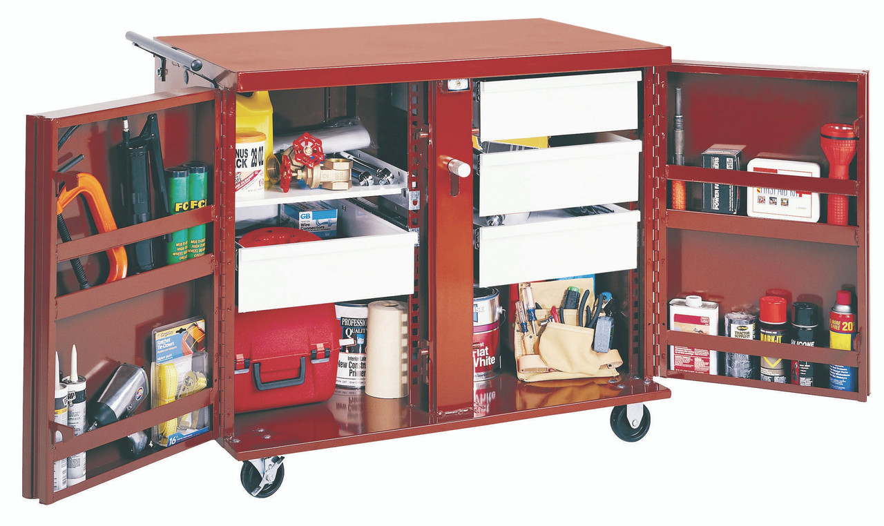 JOBOX Rolling Work Bench  - 2 Drawers, 2 Shelves, 6" Casters