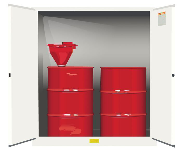 110 Gallon, 2 Drum Vertical, 1 Shelf, 2 Doors, Self Close, Flammable Cabinet With Drum Support, Sure-Grip® EX, White - 899105