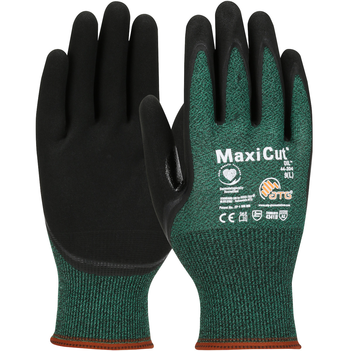 MaxiCut® Oil 44-304  Cut Resistant Gloves, Size XL, Green, ANSI A2