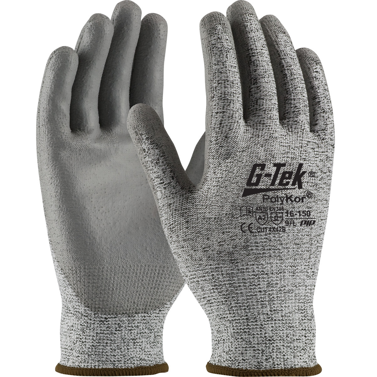 G-Tek® PolyKor® 16-150  Cut Resistant Gloves, Size L, Salt & Pepper, ANSI A2