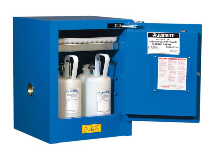 4 Gallon, 1 Shelf, 1 Door, Self Close, Hazardous Material Cabinet, Sure-Grip® EX Countertop, Royal Blue - 860428