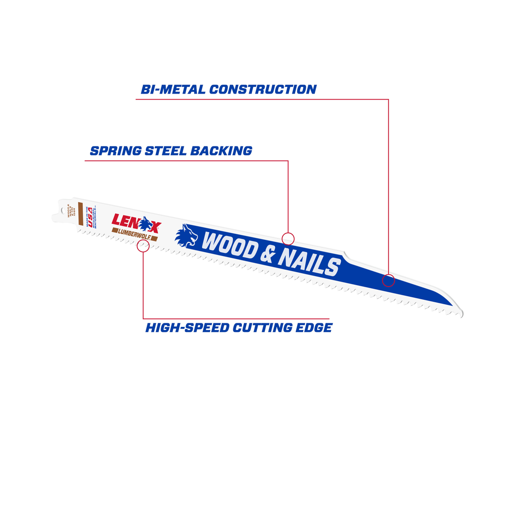 LENOX 12" 6TPi Wood & Metal Cutting Reciprocating Saw Blade - 25 Pack, Multicolor