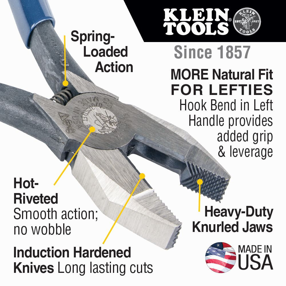 Klein Ironworker's Rebar Pliers, Left Handed, Spring Loaded, 9-Inch