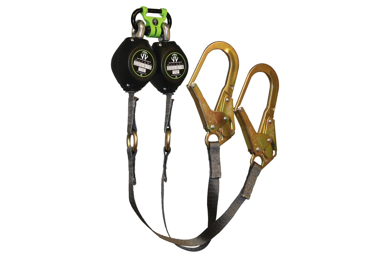 SAFEWAZE 9' Web Retractable Dual Leg with in Webbing Bracket and Locking Rebar Hooks