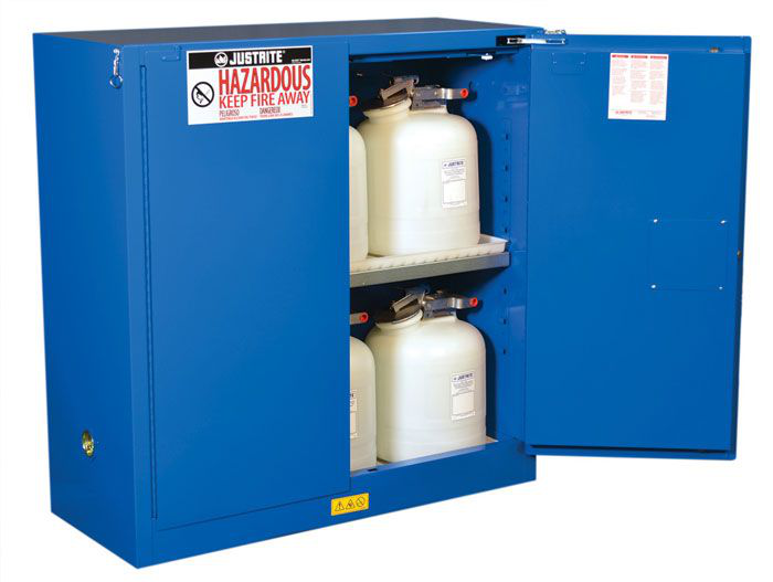 30 Gallon, 1 Shelf, 2 Doors, Self Close, Hazardous Material Cabinet, Sure-Grip® EX, Royal Blue - 863028