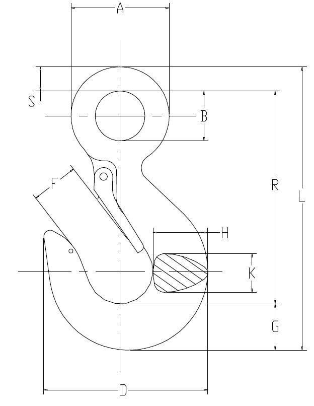 EYE HOIST HOOK W/LTCH,PL,#24,1-1/2T,GALV
