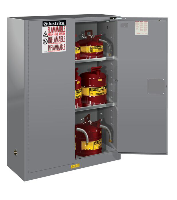45 Gallon, 2 Shelves, 2 Doors, Self Close, Flammable Cabinet, Sure-Grip® EX, Gray - 894523