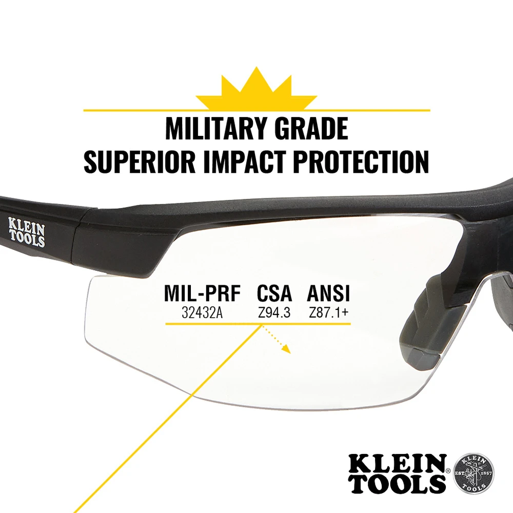 Klein Standard Safety Glasses, Clear Lens