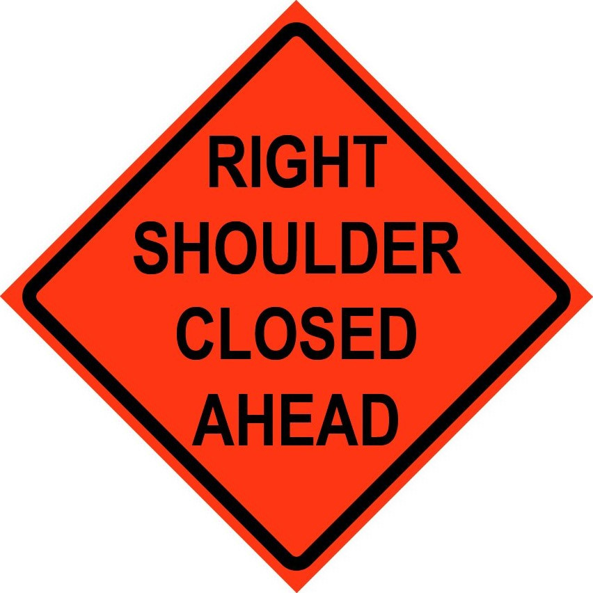 Cortina 48" x 48" SuperBright Reflective Roll-Up Sign with Lexan Pockets and Ribsets and Velcro - Right Shoulder Closed Ahead W/Lxn & Velcro Right