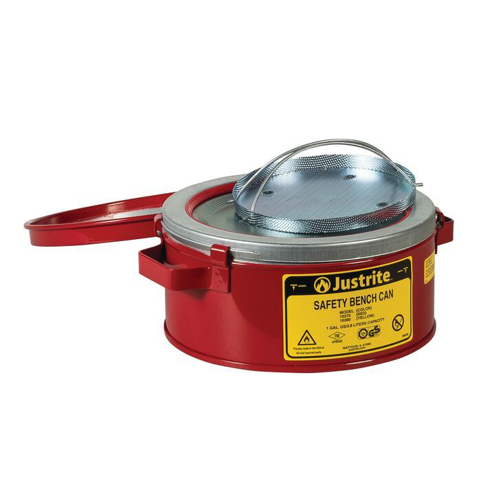 1 Gallon Steel Bench Can, with Perforated Dasher Plate, Parts Basket, Red - 10370