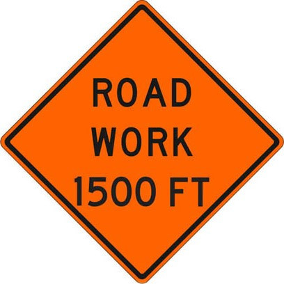 Cortina 48" x 48" SuperBright Reflective Roll-Up Sign with Lexan Pockets and Ribsets - Road Work 1500 Ft