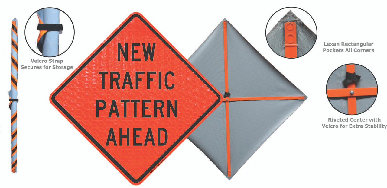 Cortina 48" x 48" SuperBright Reflective Roll-Up Sign with Lexan Pockets and Ribsets - Road Work 1500 Ft