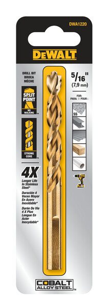 DEWALT Drill Bit, Pilot Point, Industrial Cobalt Alloy Steel, 5/16-Inch