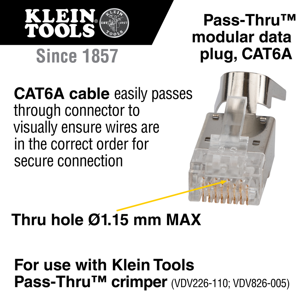 Pass-Thru™ Modular Data Plug, RJ45-CAT6A, Shielded (STP), 100-Pack