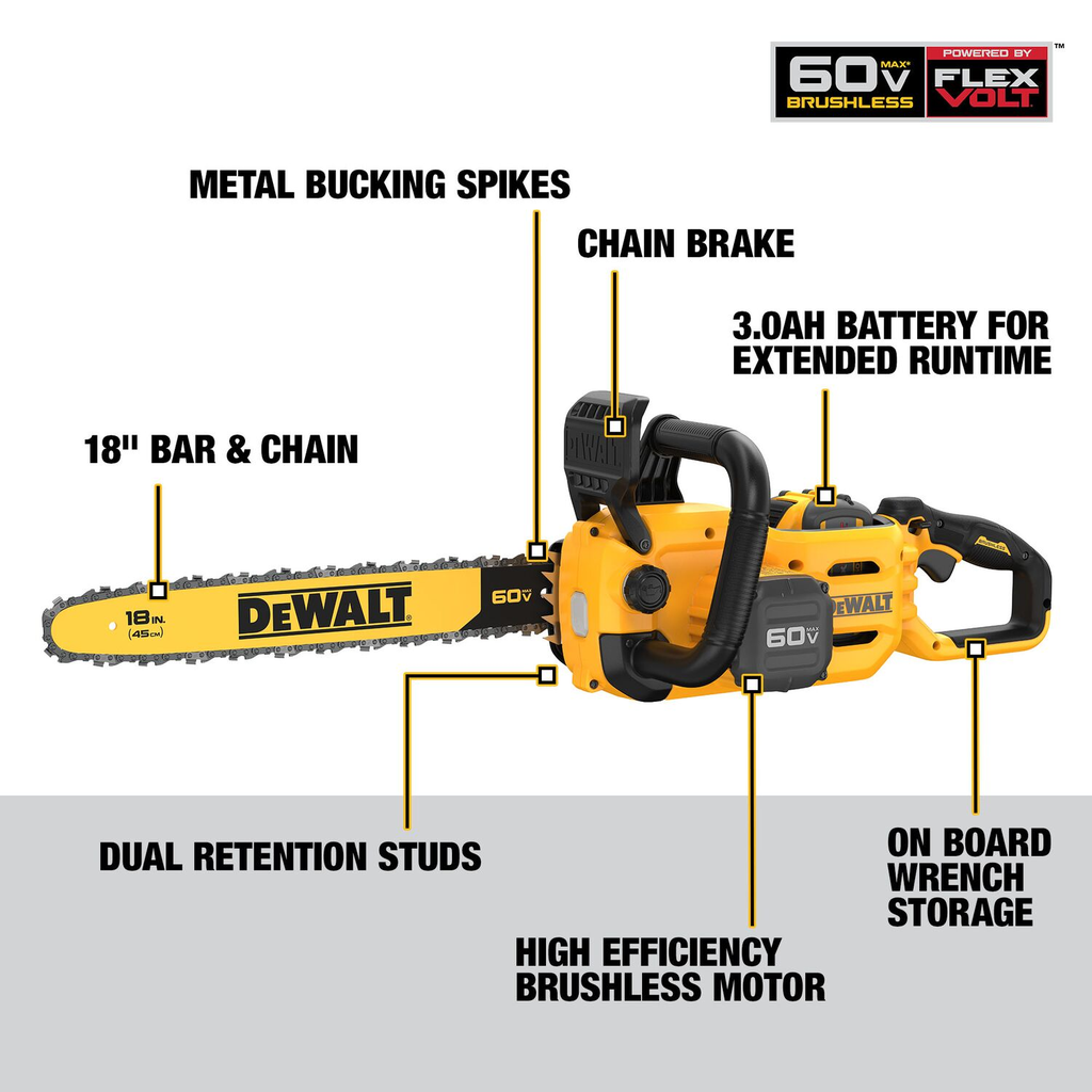 DW 60V GEN2 18IN CHAINSAW W/ 3AH